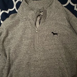 Grey PINK 1/4 zip kangaroo pocket sweatshirt size L